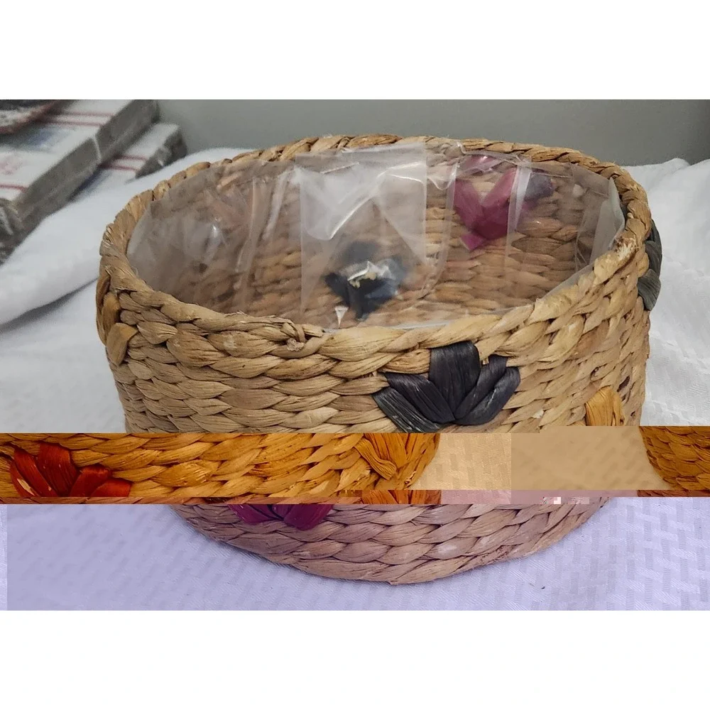 Vintage Handwoven Floral Basket Planter | Wicker Basket Liner | Boho Cottage